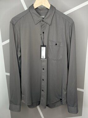 NWT Rhone Hardy Flannel Shirt Men’s Medium Grey Smoked Pearl Button Down Stretch